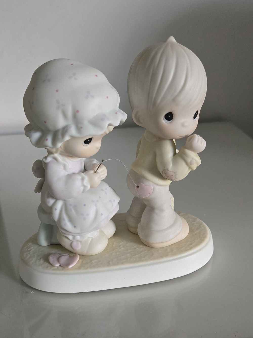 Enesco Precious Moments Sew In Love 106844 Bisque Porcelain Figurine 1987 W/Box